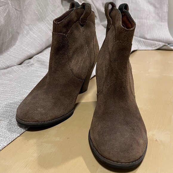 Taupe Suede Western Style Ankle Boots - Picture 2 of 6